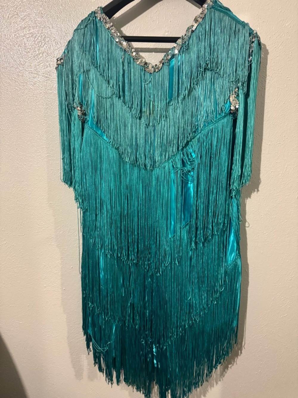 Fringed Teal Party Mini Dress